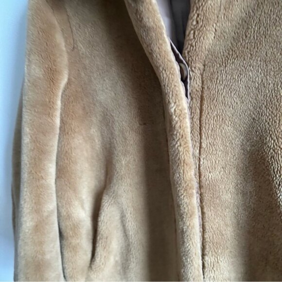 H&M Sz M Tan Brown Long Relaxed Button Front Faux Fur Coat - Picture 6 of 15
